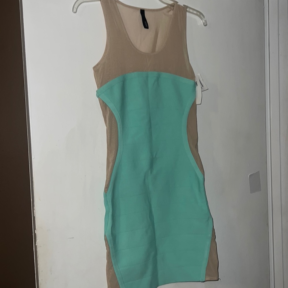 Babe Society Nude Mesh cutout Bodycon  Dress Small turquoise dress mesh
